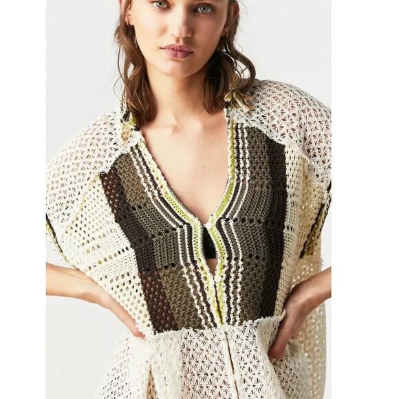 New FREE PEOPLE Kelly Crochet Maxi Top $228 X-SMALL Ivory Cover-up - Picture 2 of 3